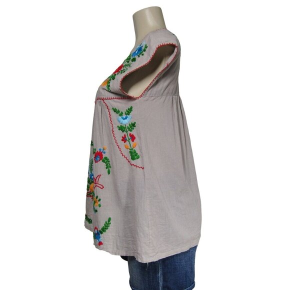 VTG EMBROIDERED Floral M Boho Hippie Festival Peasant Gypsy Fairy Folk Gauze Top - Picture 6 of 10